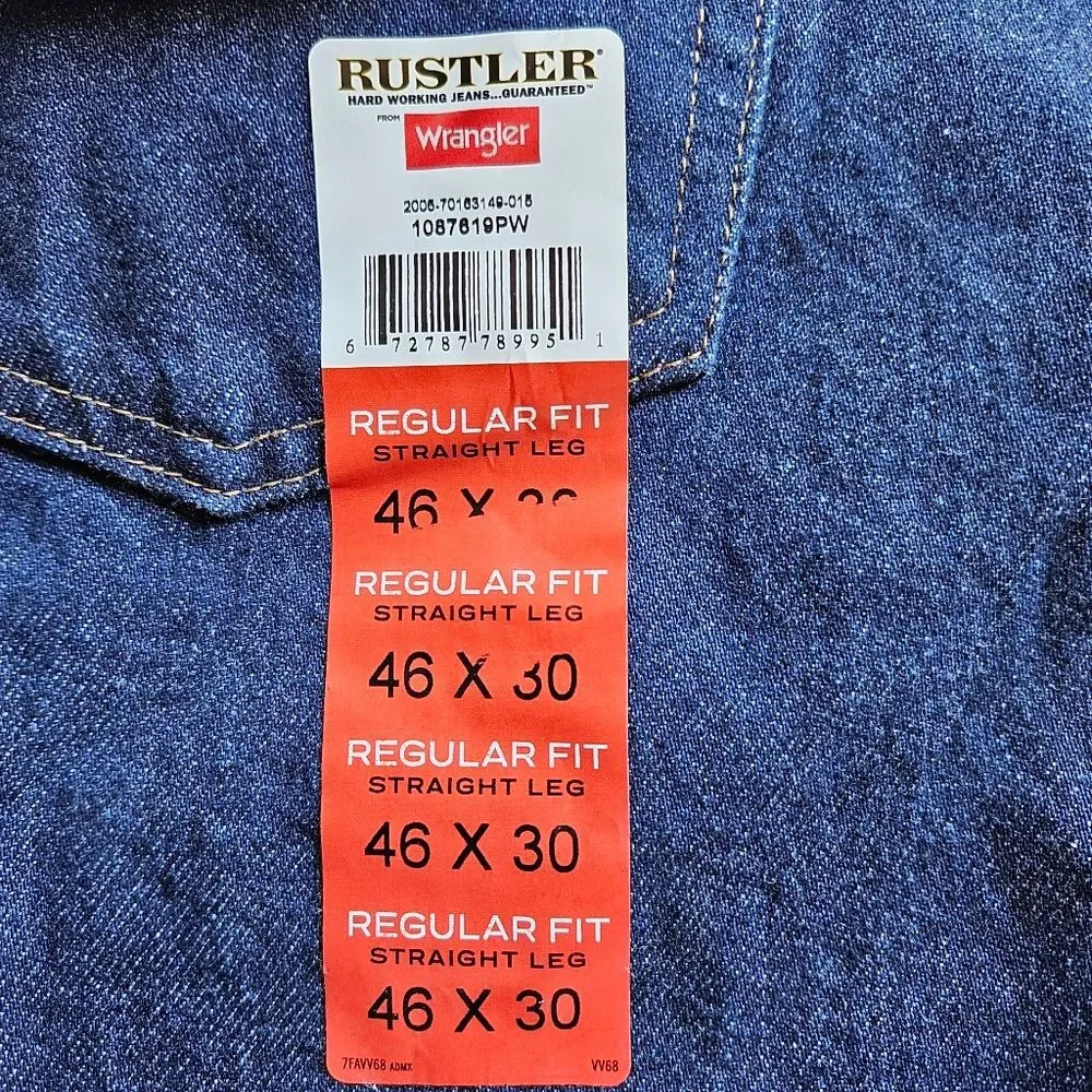 Wrangler Rustler Mens‎ 46x30 Heavyweight Denim Jeans - NWT Straight Leg Workwear